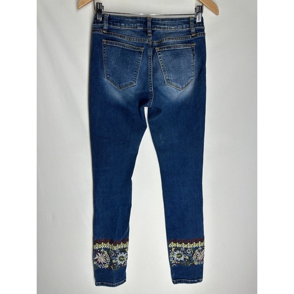 MISS ME WANDER LUST ANKLE SKINNY JEANs Size 26 Blue Ankle Embroidered - Picture 4 of 12